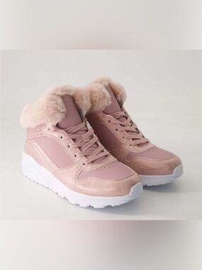 Skechers Kids Pink Faux-Fur High-Top Boots Size 4